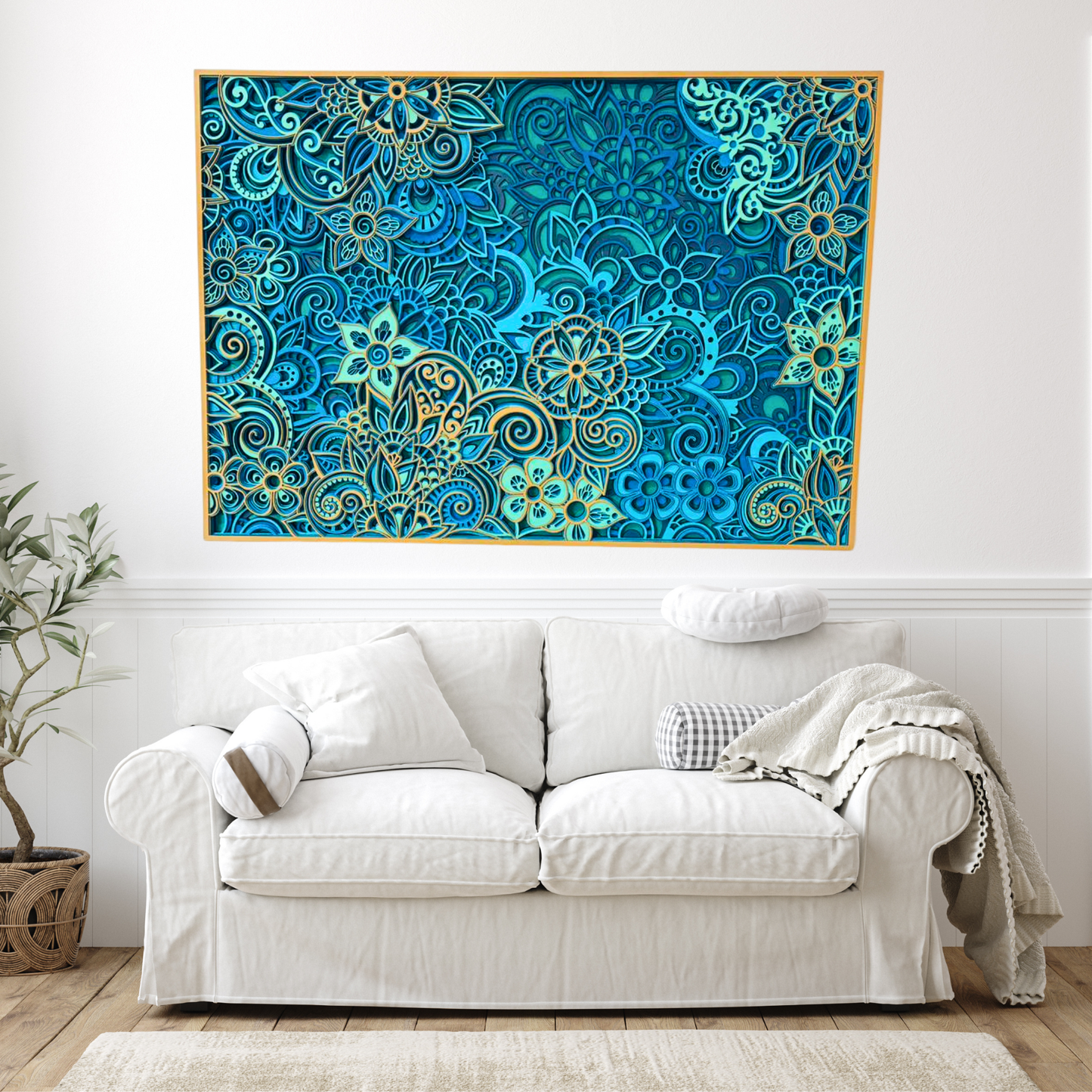 Mandala Blue Flowers wall Art