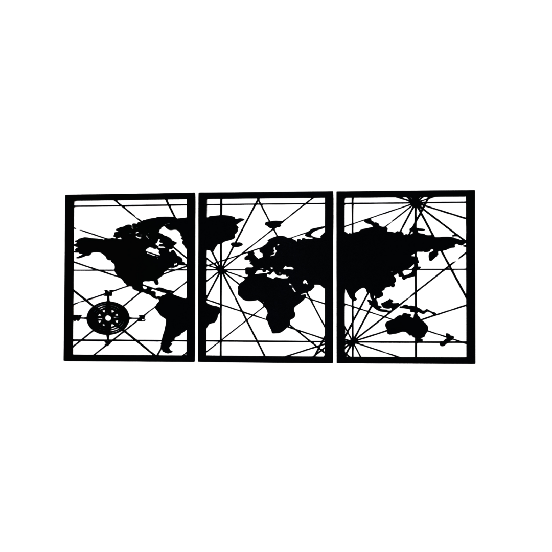 3 piece World Map Wall Art